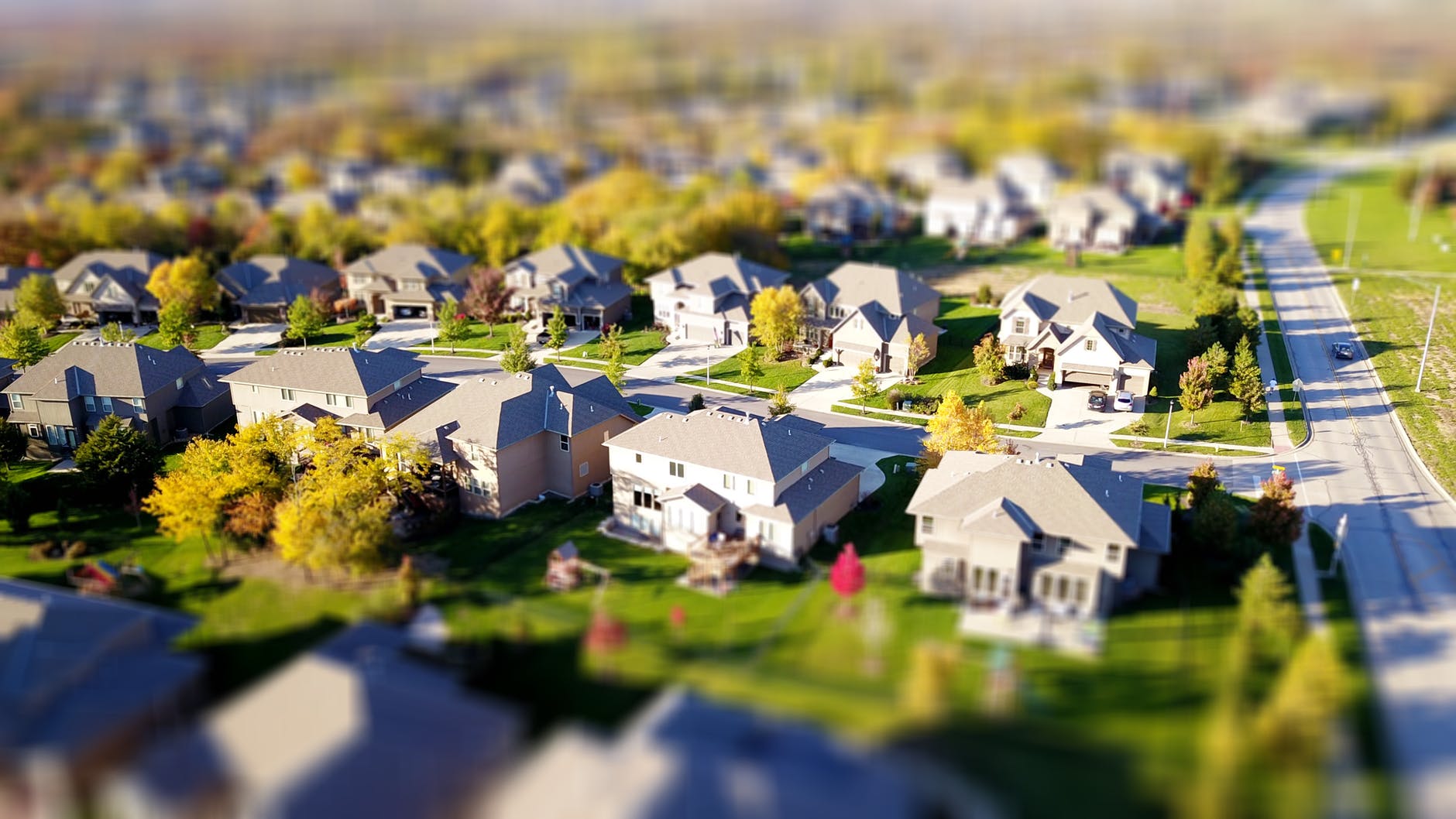 high angle shot of suburban neighborhood