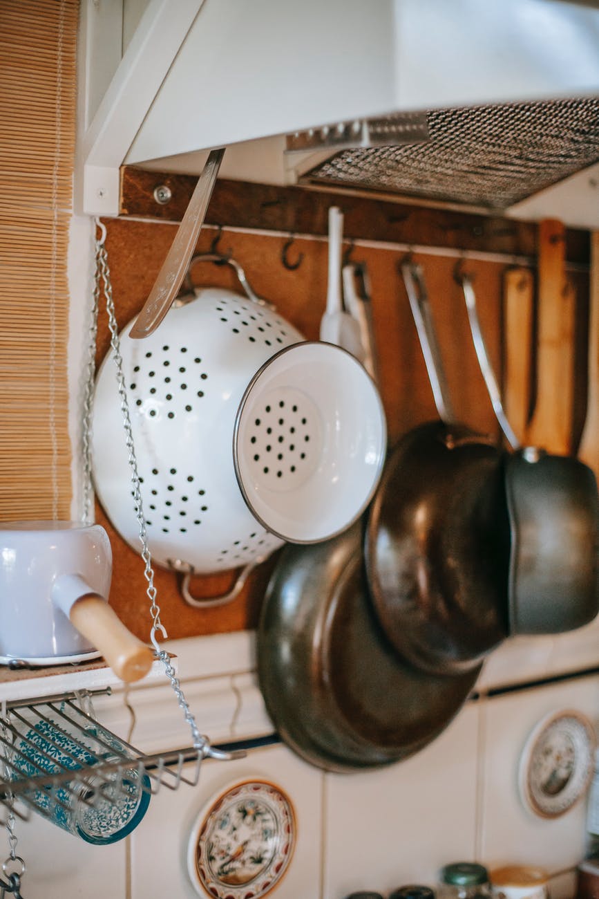 part of kitchen with utensils